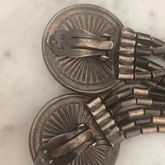 Ben-Amun Vintage Bronze Long Earrings Clip On Purple Stone - Picture 6 of 7